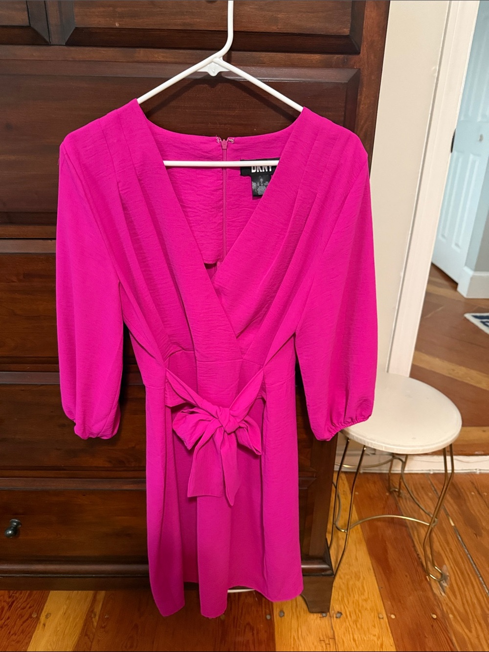 DKNY Bright Pink Wrap-Style Dress with Tie Waist